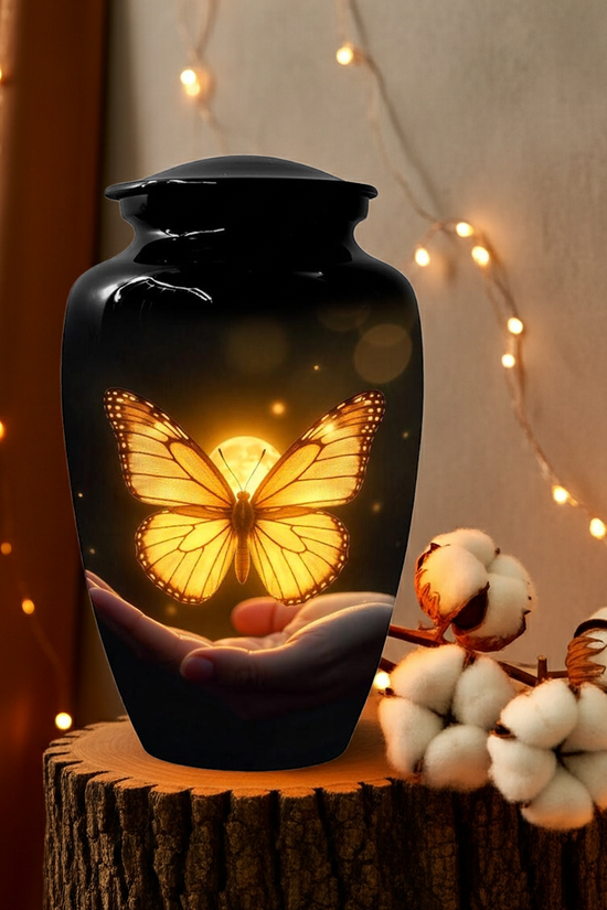 Adult Yellow Butterfly Urns For Ashes, Personalized Keepsake Urn for Women