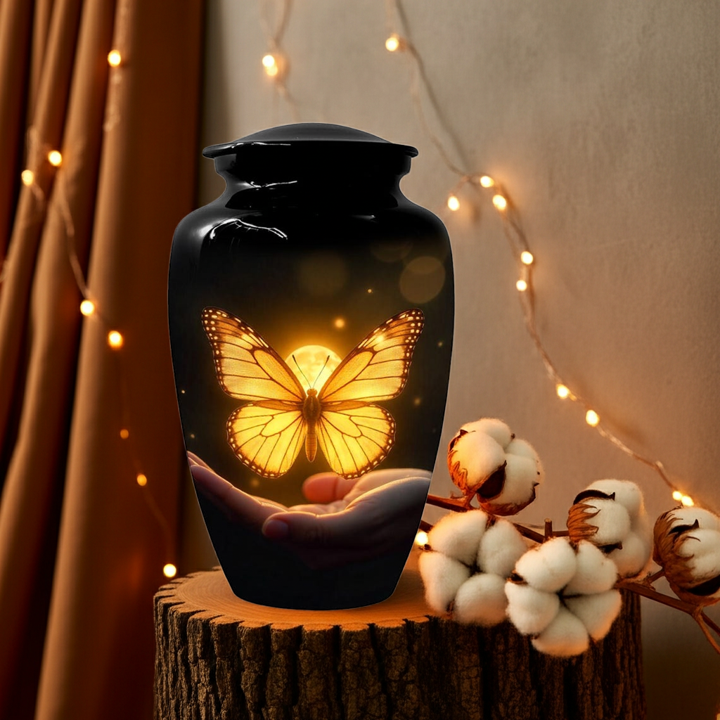 Adult Yellow Butterfly Urns For Ashes, Personalized Keepsake Urn for Women